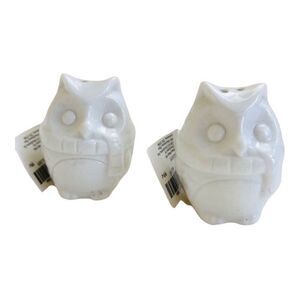 New Whimsical Cracker Barrel Winter Owl Ceramic Mini Salt & Pepper Shakers